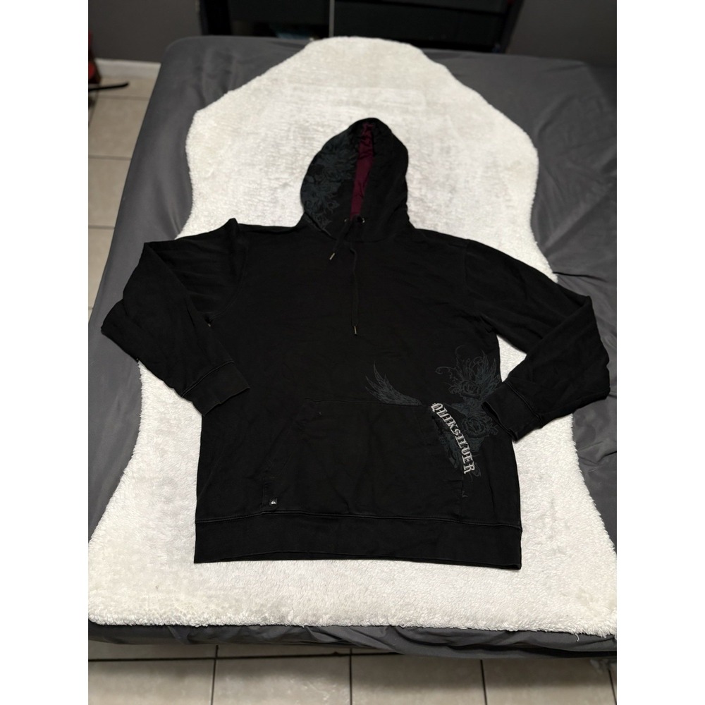 Quicksilver Men's Black Hoodie Size XL‎ Y2K Embroidered Sweater